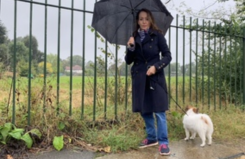 Jenny Hull and dog Poppy outside Udney Park