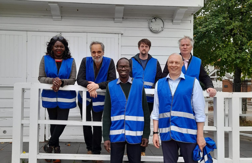Jonathan leading members of his team during the litter pick on Twickenham Green