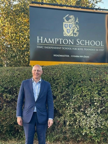 Jonathan Hulley outside Hampton School